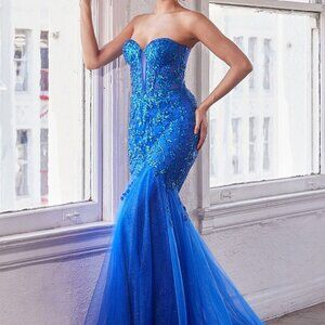 Strapless mermaid prom dress.Formal party military ball wedding guest,blue,pink,